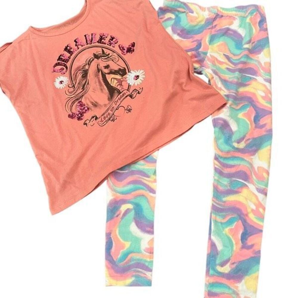Children’s Place girl’s short sleeve tees SZ large 10/12 tee & leggings multicol